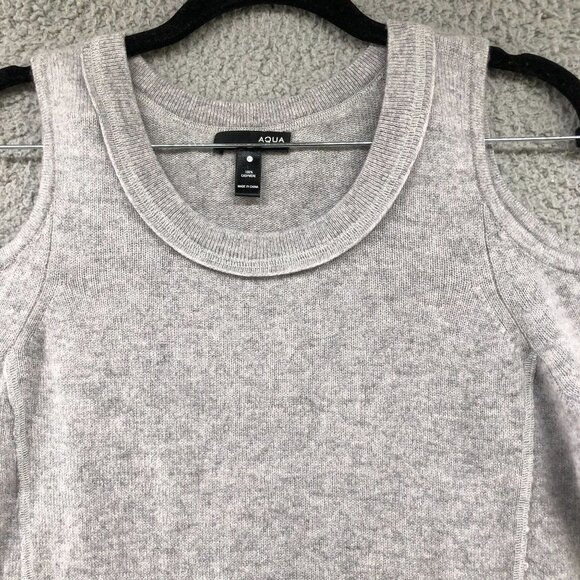 Aqua Cashmere Sweater Womens XS Gray Cold Shoulder Crewneck 100% Cashmere - Picture 3 of 10